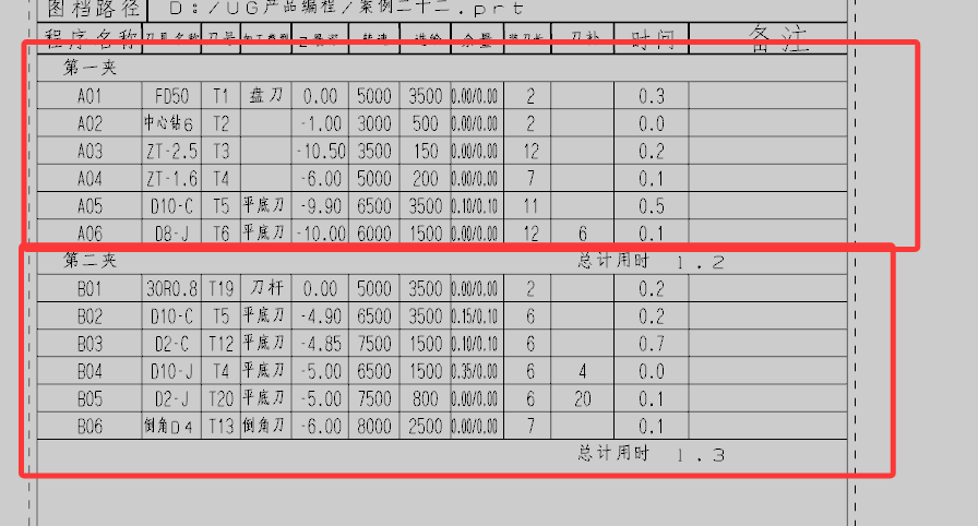程序单按夹位分开输出示例